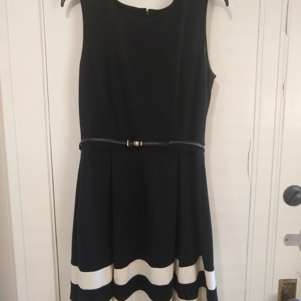 Calvin Klein belted sleeveless black dress size 10